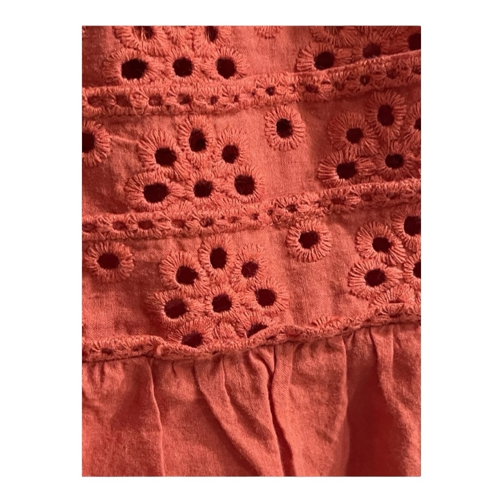 Free People Orange Esperanza Eyelet Boho Flowy Lace-Up Mini Dress Size XS - Picture 4 of 8